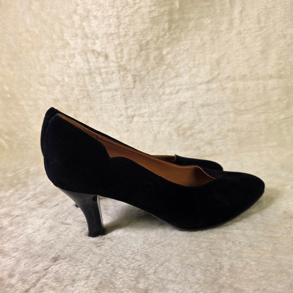 L'Amour Des Pieds Suede Velvety Heels Scalloped V-Cut Formal Pumps Black Women 9 - Picture 5 of 8